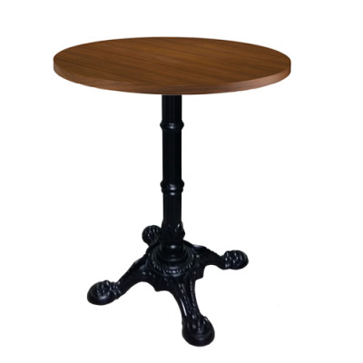 Bàn tròn tiếp khách văn phòng bàn cafe fastfood TE1522-06 chân gang đúc sơn tĩnh điện màu đen có thể để ngoài trời mặt trắng / đen/ vân gỗ đẹp hiện đại ở HCM .