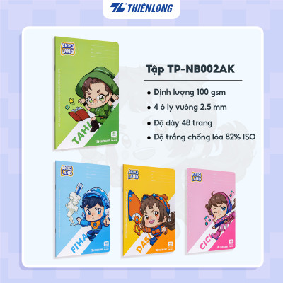 Tập học sinh 48 trang 4 ô ly vuông 2.5mm 100gsm Thiên Long - Akooland thế giới học cụ thần kỳ - Mẫu ngẫu nhiên
