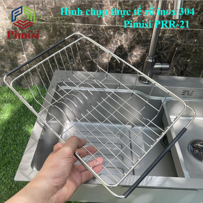 Rổ Inox 304 Chữ Nhật Gác Bồn Rửa Chén Pimisi Úp Bát Đĩa - Rau Củ Quả Với Thiết Kế Thông Minh Điều Chỉnh Độ Dài Co Giãn Chiều Dài Khay, Tay Nắm Kéo Từ Thép Không Gỉ SUS 304 - Với 4 Góc Vuông Bo Tròn Phù Hợp Với Mọi Chậu Rửa Bát | Hàng Chính Hãng