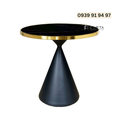 Bàn tiếp khách mặt đá viền vàng TE1547-08EC Nội thất Capta Bàn tròn mặt đá chống trầy viền inox màu vàng nhập khẩu chân sắt sơn tĩnh điện màu đen trắng