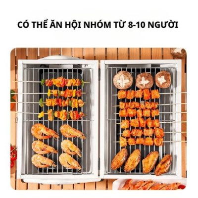 Lò nướng 2 mặt cao cấp Suncojia tặng dụng cụ hỗ trợ, giá nướng, vỉ nướng, có thể gấp gọn và di động