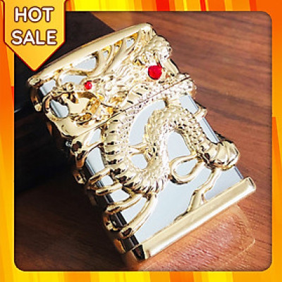 Vỏ Hột Quẹt Bật Lửa Xăng Đá Zorro Z91299A Thiết Kế Họa Tiết Rồng Quận 4 Mặt Ôm Ngọc Đỏ May Mắn -KHÔNG XĂNG