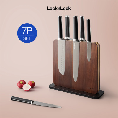 Bộ dao 7 món kèm giá đỡ LocknLock CKK804 - 6 dao - giá đỡ gỗ
