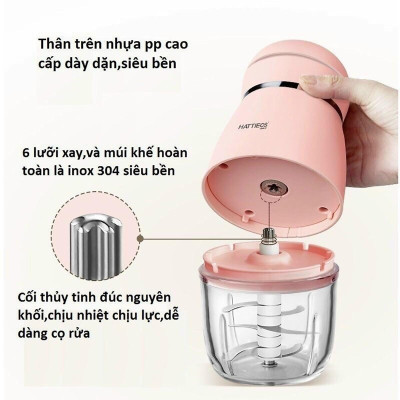 Máy Xay Đồ Ăn  6 Lưỡi Cối Thuỷ Tinh Cao Cấp Siêu Mịn Tiện Dụng - Hàng Chính Hãng