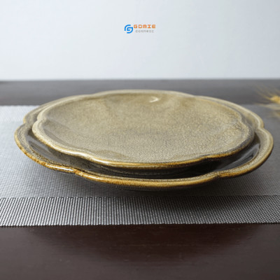Đĩa hoa anh đào men gấm vàng hỏa biến Gomie Ceramic Bát Tràng ,men hỏa biến cao cấp,an toàn sức khỏe
