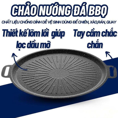 Chảo nướng đá chống dính, chảo nướng thịt BBQ không dầu Hàn Quốc dùng cho mọi loại bếp size 32cm Hàng Loại 1
