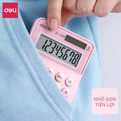Máy tính để bàn Deli - Màn hình 8 số - Màu Xanh/Hồng - 1209A