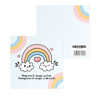 Thiệp tình yêu, Valentine, tỏ tình, SDstationery Nắng Mưa, hình mây cầu vòng dễ thương, vuông 12x12 cm