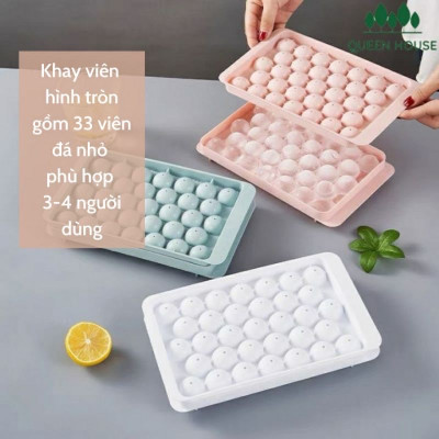 Khay Làm Đá Bi Tròn Tủ Lạnh 33 Viên Có Nắp Đậy Khuôn Làm Đá Tiện Dụng