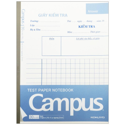 Giấy Kiểm Tra Kẻ 4 Ly Ngang Dạng Vở A5 - Campus TPN-A5LY30 (30 Tờ Đôi)