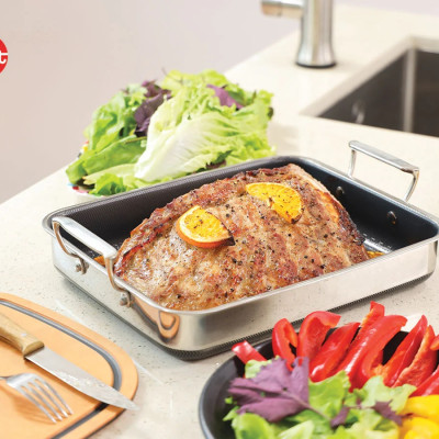 [Hàng chính hãng-iMat hybrid] Chảo vuông đa năng 24cm hai tay cầm iMat Hybrid kèm vung kính  chống dính Ceramic đen