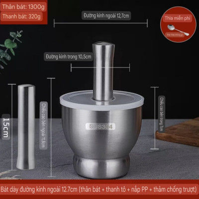 Bộ chày cối bằng inox 304 đáy chống trượt giữ im lặng ( hàng cao cấp )