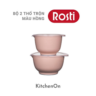 Bộ âu trộn Rosti, màu hồng Bắc Âu. 2 âu + 2 nắp. Nhãn Rosti Đan Mạch