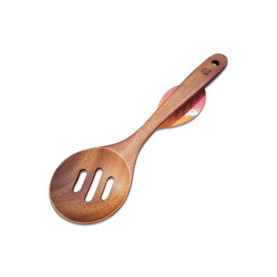 Vá Vớt Thức Ăn Cỡ Nhỏ Muôi Tròn Gỗ Lỗ - Vá gỗ S5 Xà Cừ/ Vá 3 rãnh - Đồ Gỗ Nhà Bếp Thương Hiệu Trường Sơn