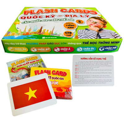 Thẻ cờ Quốc Kỳ Địa lý các Quốc gia trên thế giới (173 Quốc gia 5 Châu lục phiên âm Tiếng anh)
