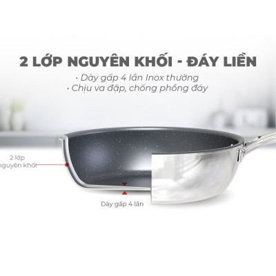 Chảo Inox Nguyên Khối Sunhouse Desire DEM - Dùng cho mọi loại bếp - Hàng chính hãng