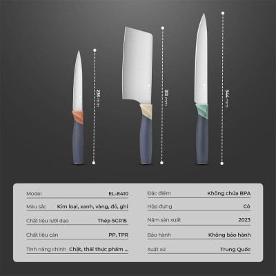 Bộ dao Diamond 3 món đóng hộp Elmich EL8410 - Hàng Chính Hãng