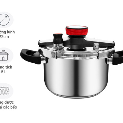 Nồi áp suất 5L Elmich EL8284 22cm, Hàng chính hãng, inox 304 an toàn cho sức khỏe, đáy từ - JoyMall