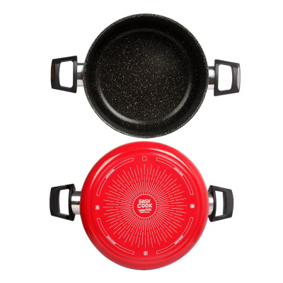 Combo 2 món cao cấp Hàn Quốc, nồi chống dính vân đá Kimscook, quai chống nóng, nắp kính cường lực viền inox size 24 cm và Chảo đúc chống dính Ecoramic Megastone cao cấp sâu lòng màu mận tím 28 cm, dùng bếp gas, hồng ngoại, ...  Hàng chính hãng