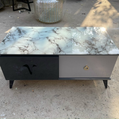 Bàn trà mặt kính Tundo mẫu mới 2023 kèm hộc kéo tiện lợi KT50x100x45cm