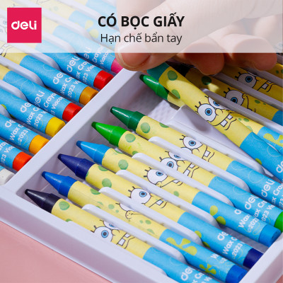 Bút Sáp Màu Nến Bọt Biển Cho Bé Deli -16/24 Màu Tươi Đậm Ít Vụn An Toàn Với Tô Màu Vẽ Tranh Mỹ Thuật