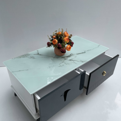 Bàn trà mặt kính Tundo mẫu mới 2023 kèm hộc kéo tiện lợi KT50x100x45cm