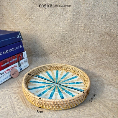 Khay mây khảm trai ONGTRE cao cấp đựng đồ đa năng - OTK6