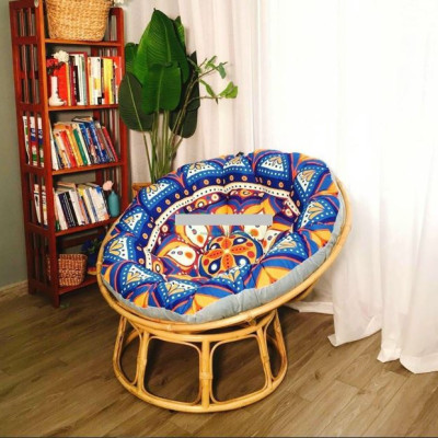 Ghế mặt trăng Papasan mây thật cao cấp Juno Sofa size 1m, Nệm hoa văn Indochine
