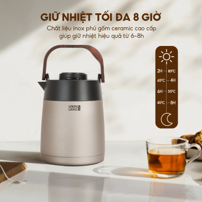 Bình Trà Giữ Nhiệt Lebenlang LBL3035, Dung Tích 1.5L - Có Cối Lọc, Mà hình hiển thị nhiệt độ, Giữ nhiệt 8h