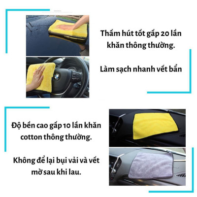 Combo 10 Khăn Lau Xe Chuyên Dụng Ô Tô Lau Bếp Lau Kính Siêu Thấm Không Bị Sơ Rối 2 Lớp Dày Mịn Kích Thước 30x30cm
