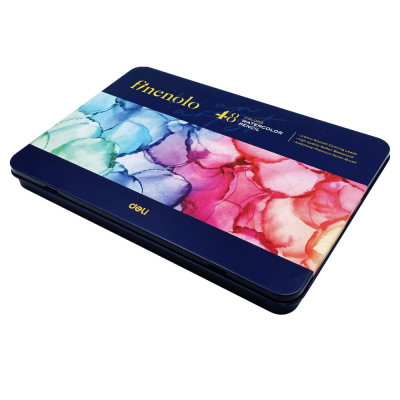 Hộp Thiếc 2 Ngăn 48 Bút Chì Màu + 1 Cọ Vẽ Finenolo - Deli EC129-48