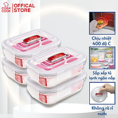 Bộ 4 hộp đựng cơm, trữ thực phẩm thủy tinh chịu nhiệt COBA