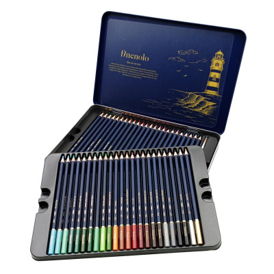 Hộp Thiếc 2 Ngăn 48 Bút Chì Màu + 1 Cọ Vẽ Finenolo - Deli EC129-48