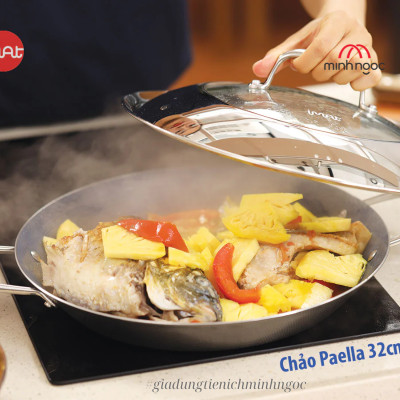 [Hàng chính hãng-iMat] Chảo đa năng iMat Hybrid Paella size đại 32cm,chống dính Ceramic lòng xanh