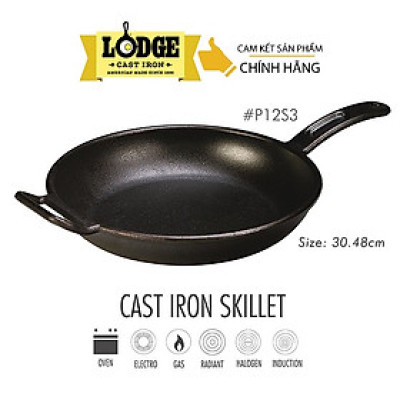 [Chính hãng LOGDE - MỸ] Chảo gang đúc chính hãng Lodge cỡ lớn, thành cong 30.5 cm - L12SK3. Dùng chiên, xào, nướng.