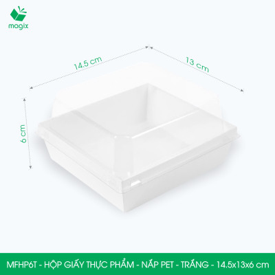 MFHP6T - 14.5x13x6 cm - 50 hộp giấy nắp PET kraft trắng đựng thực phẩm, thức ăn mang đi