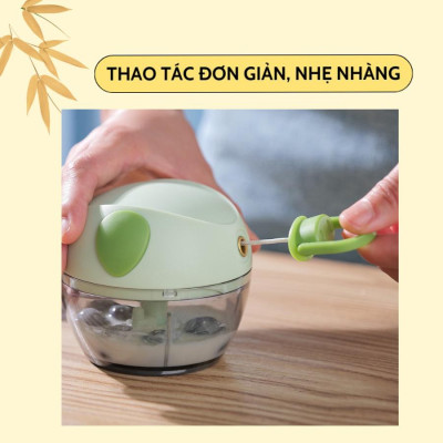 Máy Xay Mini Đa Năng 3 Lưỡi Dao Hình Con Heo - Máy Xay Tỏi Ớt Đa Năng Tiện Lợi Dây Rút Dung Tích 180ml