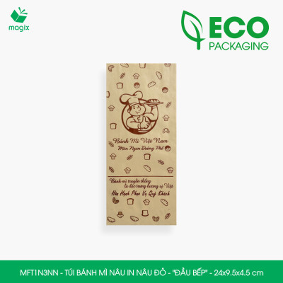 MFT1N3NN - 24x9.5x4.5 cm - 100 Túi bánh mì Nâu, in sẵn họa tiết ĐẦU BẾP - Bao bánh mì Túi giấy thực phẩm an toàn