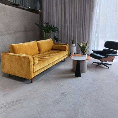 Sofa băng phòng khách Velvet Yellow Tundo bọc nhung cao cấp