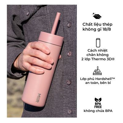 MiiR - Bình giữ nhiệt Sipper Straw - Màu Xanh Sương Mai/ Hồng Gỗ  - 473ml