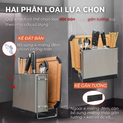 Kệ inox 304 DandiHome đựng dao thớt, đũa đa năng trong nhà bếp