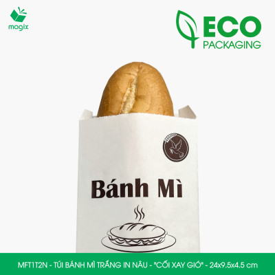 MFT1T2N - 24x9.5x4.5 cm - 1000 Túi bánh mì Trắng, in sẵn họa tiết CỐI XAY GIÓ - Bao bánh mì Túi giấy thực phẩm an toàn