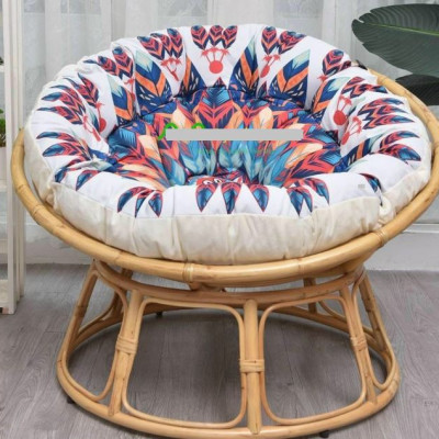 Ghế mặt trăng Papasan mây thật cao cấp Juno Sofa size 1m, Nệm hoa văn Indochine