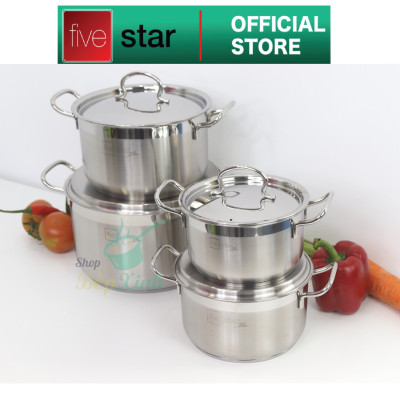Bộ nồi chảo 3 đáy inox 304 FiveStar Plus vancover bếp từ nắp inox ( 1nồi16cm x 1nồi18cm x 1nồi20cmx 1nồi24cm x 1chảo24cm