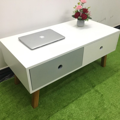 Bàn sofa hình hộp trắng có hộc kéo T919-1