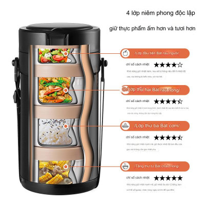 Hộp Cơm Giữ Nhiệt YADEL phong cách Nhật Bản, Inox 304 Chống Tràn Cách Nhiệt 6 Lớp, Chống Bỏng 2 Lớp, Giữ nhiệt lên tới 12h + Tặng đũa thìa inox - Hàng nhập khẩu