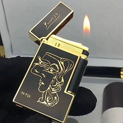 Vỏ Hột Quẹt Bật Lửa Upon Sơn Mài Chân Dung D193V Màu Đen Viền Vàng - Dùng Gas Đá Cao Cấp