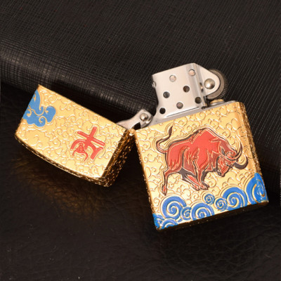 Vỏ Hột Quẹt Bật Lửa Xăng Đá Zorro Z92034B Họa Tiết Con Trâu Đẹp Độc Lạ sang trọng - Dùng Xăng Bấc Đá Cao Cấp