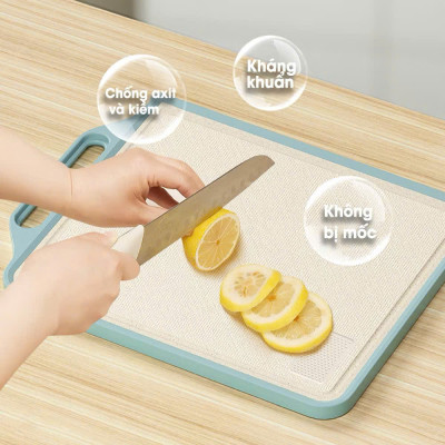 Thớt Inox 304 Kháng Khuẩn 2 Mặt, Mặt Sau Nhựa PP Kháng Khuẩn Có Tay Cầm - HÀNG CHÍNH HÃNG MINIIN