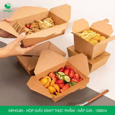 MFHG4N - 1500ml - 100 hộp giấy kraft đựng thực phẩm, hộp giấy nắp gài đựng thức ăn mang đi